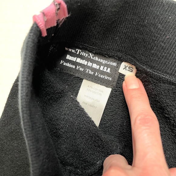 Studded Hot Shorts Size XS Black Pink Sweatpants Booty Pants Whimsygoth Upcycled - Picture 8 of 9